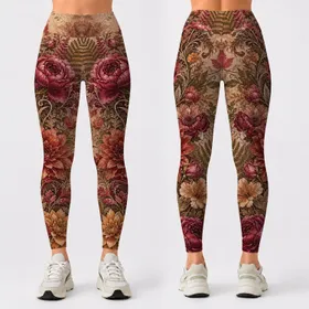 Autumn Botanical Tapestry Florals And Leaves For Boho Fall Outfits And Yoga Style Leggings
