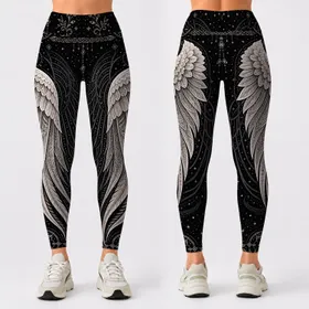 Celestial Angel Wing With Nordic Boho Ornaments For Gothic Festival Streetwear Looks Leggings