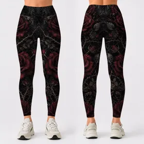 Gothic Crimson Roses With Thorn Vines And Silver Webs For Dark Romance Festival Style Leggings