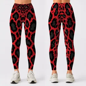 Red Black Leopard Spots Fierce Nightlife Streetwear Style For Edgy Plus Size Women Leggings