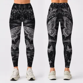 White Butterfly Faux Denim Gothic Romance Monochrome Boutique Festival Style For Her Leggings