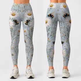 Daisy And Bumblebee Botanical Meadow Spring Garden Everyday Wear Gift For Women Leggings