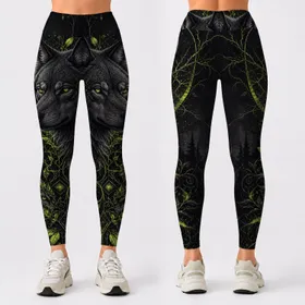 Neon Green Wolf And Thorn Vines For Gothic Nightwear And Alternative Street Style Leggings