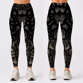 Gothic Skeleton Skull Collage For Dark Streetwear And Halloween Outfit Styling Women Leggings