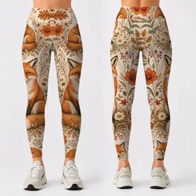 Red Fox Bohemian Woodland Botanicals For Cottagecore Autumn Outfits And Cozy Yoga Leggings