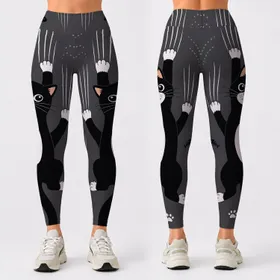 Climbing Tuxedo Cat With Paw Marks For Cozy Casual Streetwear And Everyday Cat Lovers Leggings