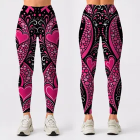 Hot Pink Breast Cancer Awareness Ribbons And Hearts For Hopeful Support Style Wear Leggings