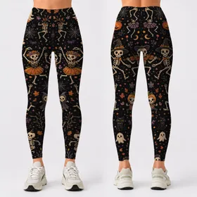 Dancing Skeletons And Jack O Lanterns For Halloween Parties, Costumes And Spooky Style Leggings