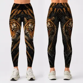 Bengal Tiger Face With Amber Claw Marks For Gym Streetwear And Festival Outfit Looks Leggings