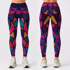 Abstract Stained Glass Mosaic Color Block High Waist Yoga Workout Active Wear for Women Leggings