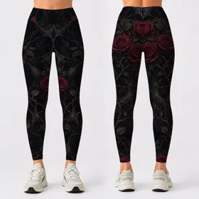 Gothic Crimson Roses And Spiderwebs For Dark Romance Parties And Alternative Style Leggings