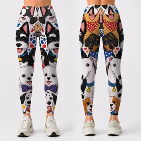 Playful Cartoon Dog Crowd Pet Lover Outfit Statement Gift For Whimsical Animal Fans Leggings
