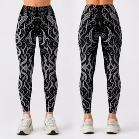 Black Silver Nordic Celtic Knotwork For Winter Gothic Festival Athleisure Women Style Leggings