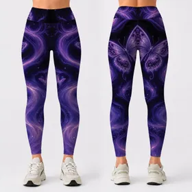Glowing Purple Butterfly Aurora For Yoga, Dance And Women's Mystical Night Style Leggings