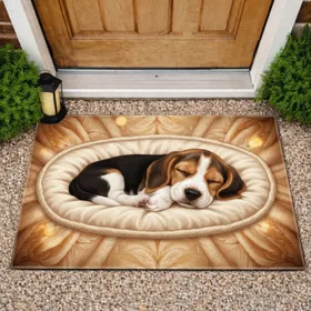 Sleeping Tricolor Beagle Puppy Serene Expression - Home Decor Gift for Dog Lovers Doormat