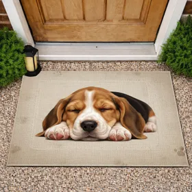 Realistic Beagle Puppy Curled Asleep on Paws - Home Decor Gift for Dog Owners Doormat