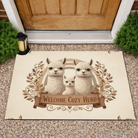 Alpaca Family Welcome Cozy Herd Banner Botanical Vines - Home Decor Gift Doormat