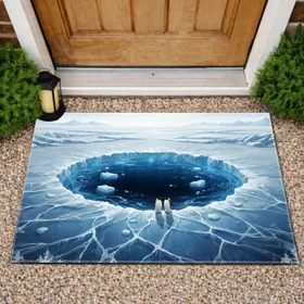 Emperor Penguins Arctic Ice Hole Landscape - Wildlife Lover Gift Doormat