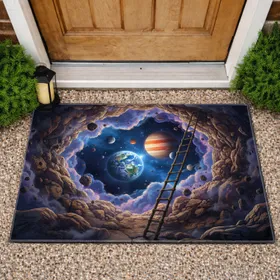 Cosmic Vista Alien Landscape Planets Ladder - Home Decor Gift for Space Lover Doormat