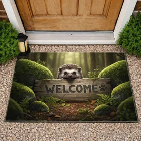 Baby Hedgehog Welcome Sign Woodland - Home Decor Gift for Wildlife Lovers Doormat