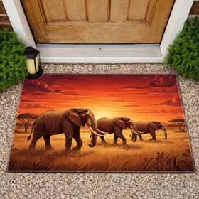 African Elephants Tribal Detail Sunset - Wildlife Lover Home Decor Gift Doormat