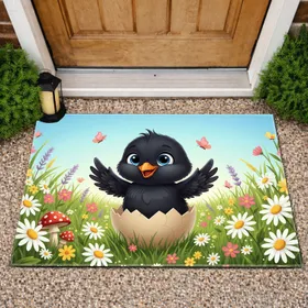 Baby Chick Eggshell Wildflower Meadow Butterflies Daisies Mushrooms - Spring Decor Gift Doormat