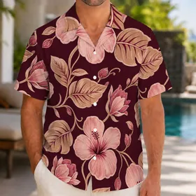 Vintage Tropical Flowers and Leaves for Resort Vacation Cruise Wear and Beach Parties Hawaiian Shirt