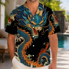 Majestic Blue Dragon Fire Waves For Festivals, Beach Trips And Bold Streetwear Fans Hawaiian Shirt