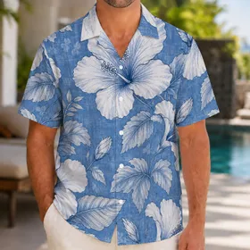 Blue Hibiscus Botanical Aloha Motif for Beach Vacations and Relaxed Resort Getaways Hawaiian Shirt