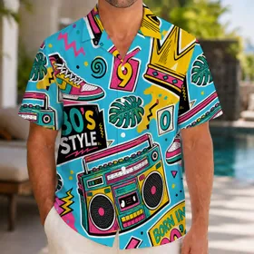80s 90s Boombox Crown Sneakers for Retro Parties, Festivals and Streetwear Fans Hawaiian Shirt