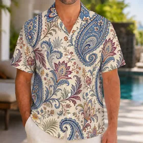Vintage Blue Paisley Botanical Motifs For Coastal Resort Travel And Summer Getaways Hawaiian Shirt