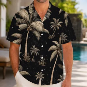 Vintage Coconut Palm Night Resort Beach Vacation Island Travel Gift For Men Lovers Hawaiian Shirt