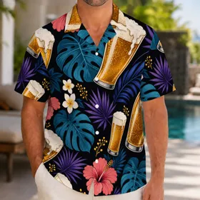 Beer Glass Tropical Florals For Beach Parties, Brewery Tours And Summer Getaways Hawaiian Shirt