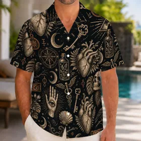 Occult Anatomical Hearts And All Seeing Eyes For Gothic Tropical Vacation Wear Hawaiian Shirt