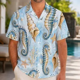 Seahorse Shell Ocean Life Beach Vacation Coastal Resort Gift For Men And Women Travel Hawaiian Shirt