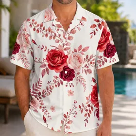 Garnet Rose And Burgundy Botanical Florals For Resort Vacation And Casual Outings Hawaiian Shirt
