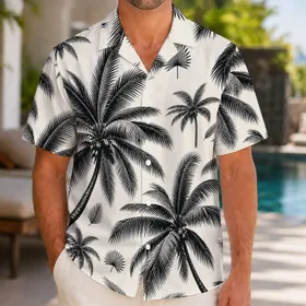 Monochrome Coconut Palm Silhouettes For Resort Travel And Tropical Vacation Style Hawaiian Shirt