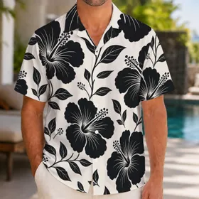 Black Hibiscus Floral Botanical Resort Style For Beach Travel And Poolside Living Hawaiian Shirt