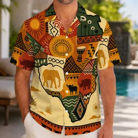 African Continent Safari Animals Cultural Motifs For Heritage Travel And Resort Wear Hawaiian Shirt