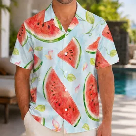 Watermelon Slices With Tropical Flowers For Beach Resort And Vacation Summer Trips Hawaiian Shirt