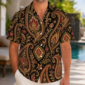 Vintage Paisley Botanical Motifs For Resort Travel And Big Tall Relaxed Outfits Hawaiian Shirt