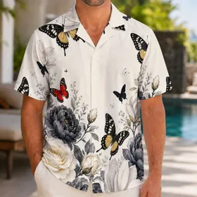 Ivory Butterfly Rose Garden For Tropical Vacation Resort Wear And Summer Travel Days Hawaiian Shirt