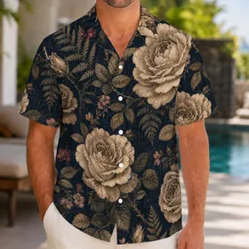 Vintage Garden Roses For Moody Resort Getaways, Romantic Coastal Travel, And Evening Wear Hawaiian Shirt