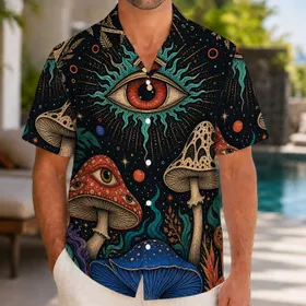 Mystical Cosmic Eye And Mushrooms For Festival Beach Nights And Boho Summer Style Hawaiian Shirt