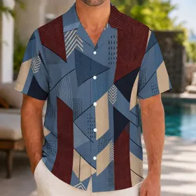 Mid Century Island Geometric Color Blocks For Resort Travel And Retro Coastal Style Hawaiian Shirt