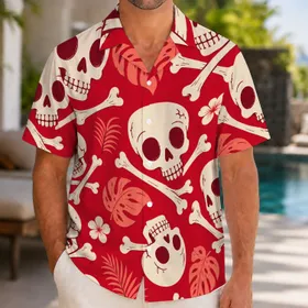 Vintage Skull And Crossbones Aloha Style For Beach Parties And Rock Music Outfits Hawaiian Shirt