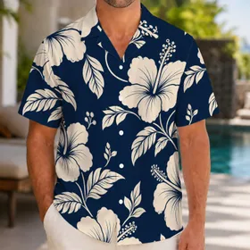Ivory Hibiscus Tropical Botanicals For Resort Travel And Beach Vacation Wear Men Hawaiian Shirt