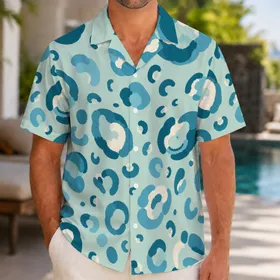 Ocean Teal Leopard Rosettes for Beach Vacations and Coastal Resort Style for Men Hawaiian Shirt