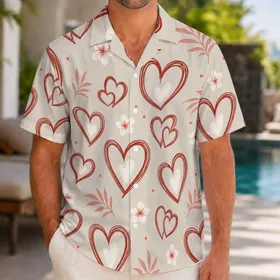 Red Ivory Hearts And Plumeria For Tropical Beach Vacations And Romantic Getaways Hawaiian Shirt