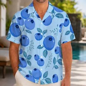 Blueberry Botanical Aloha Motif for Beach Vacations, Resort Wear and Summer Travel Hawaiian Shirt